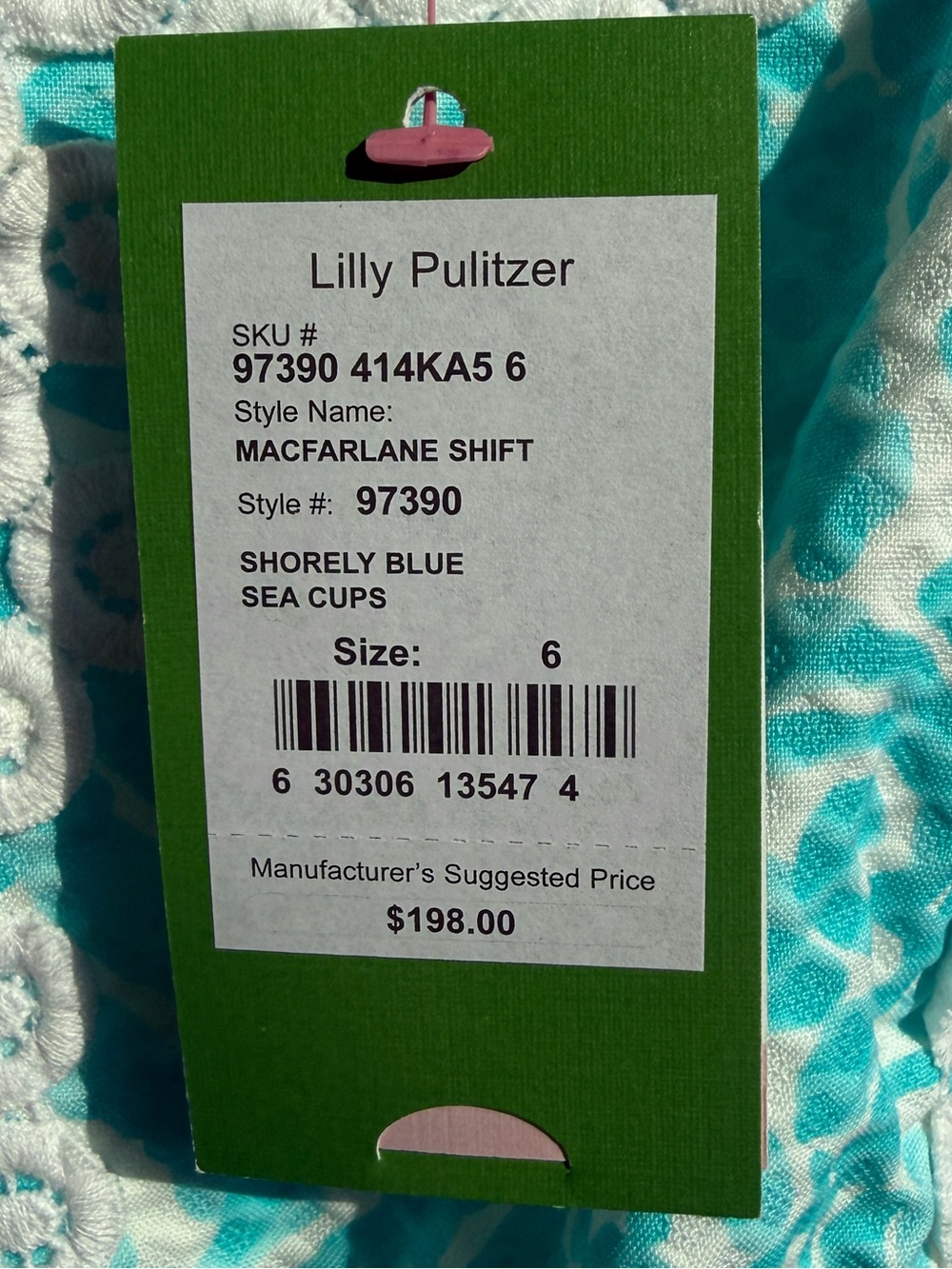 Lilly Pulitzer Aqua Tropical Print Shift Dress with White Crochet Trim - Picture 4 of 6